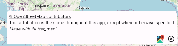 A white box with attribution text displayed over a map